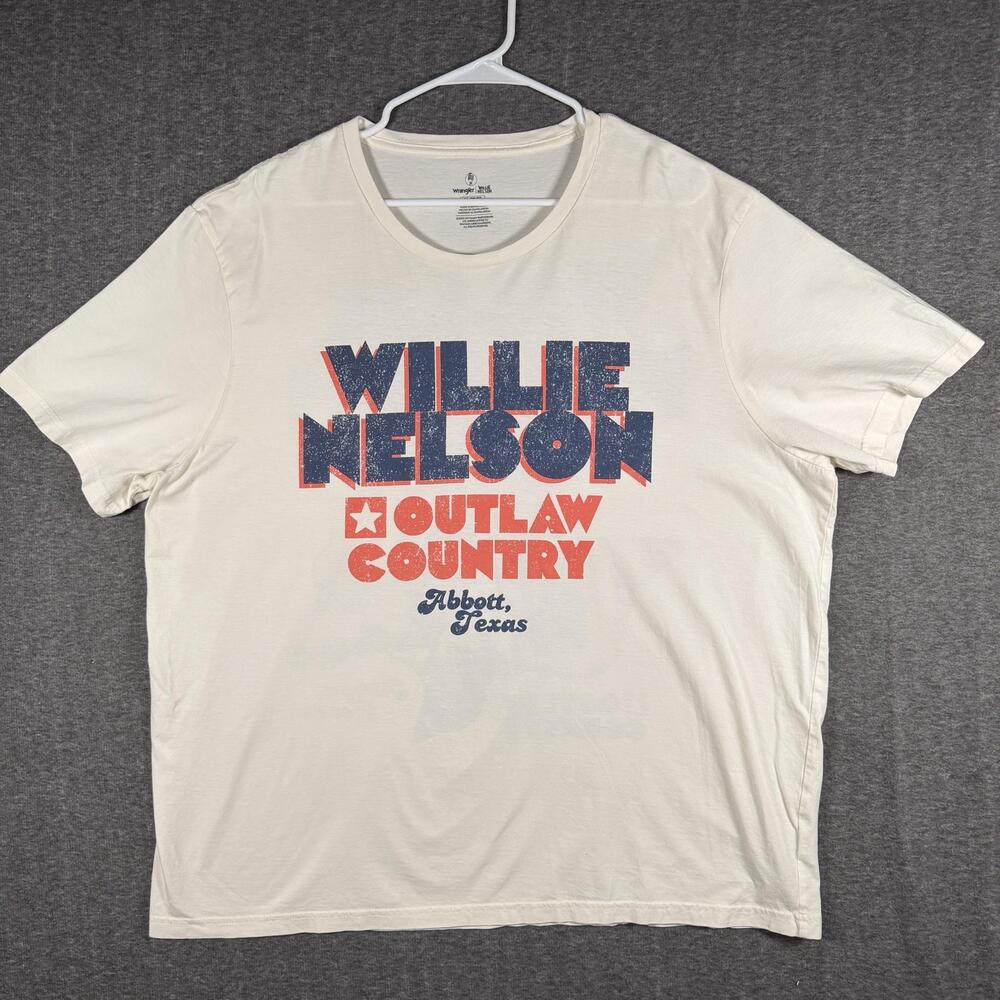 Willie Nelson Wrangler Shirt Mens 2XL White Outlaw Country Texas Graphic Tee